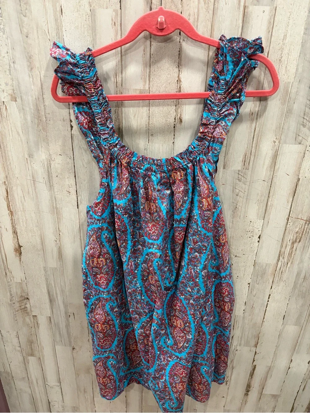 J.Crew Paisley Ruffle Neck Mini Dress Blue Turquoise Floral Boho XXL Cotton